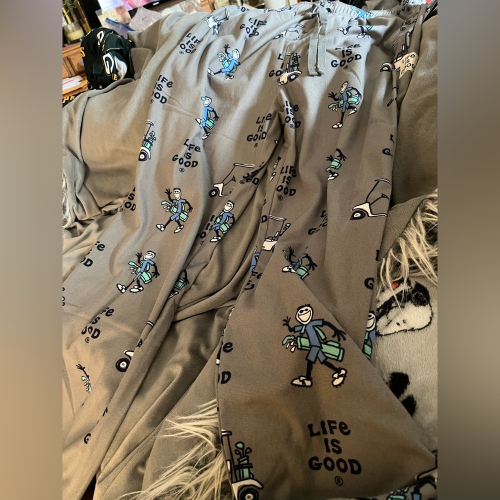 Life Is Good Gray Sleepwear Pants with Blue and Green Golf Motif